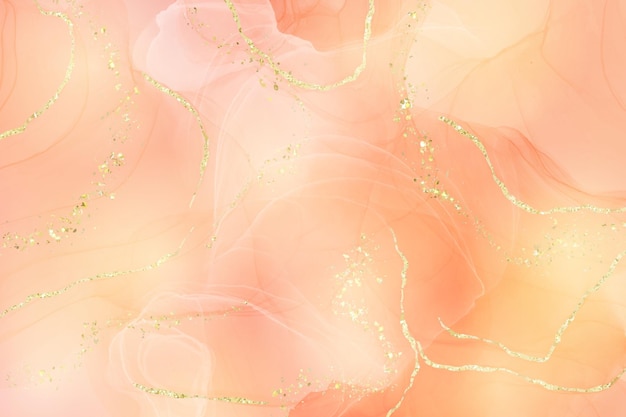 Rose peach liquid watercolor background with golden dots