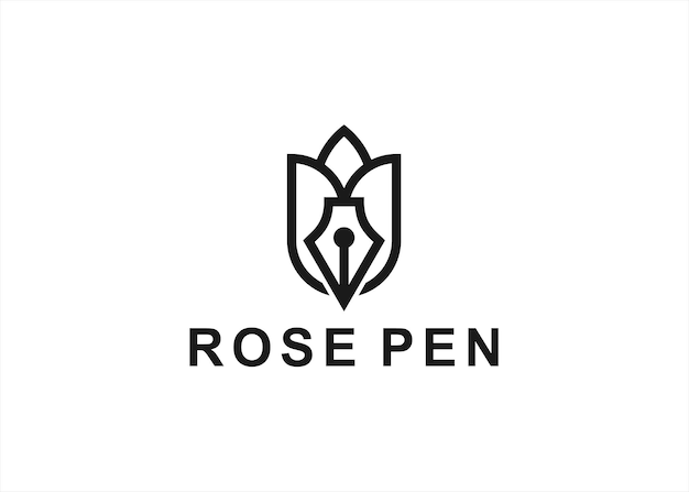 rose pen logo design vector illustration