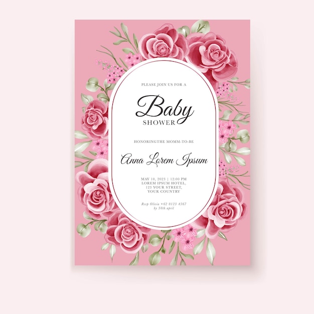 Rose pink baby shower invitation template