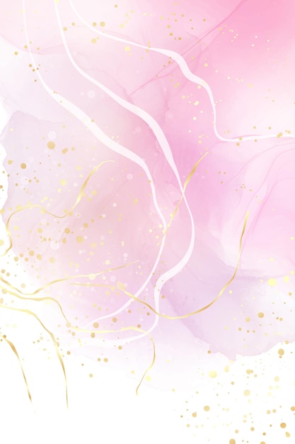 Rose pink liquid watercolor background with golden dots