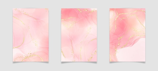 Rose pink liquid watercolor background with golden dots