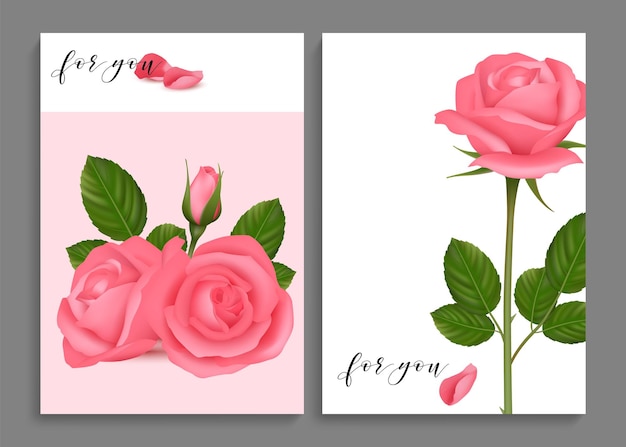 Rose postcards Realistic roses cards love romantic banners For you lovely flowers vector templates