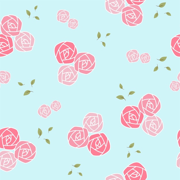 Rose seamless pattern on blue background