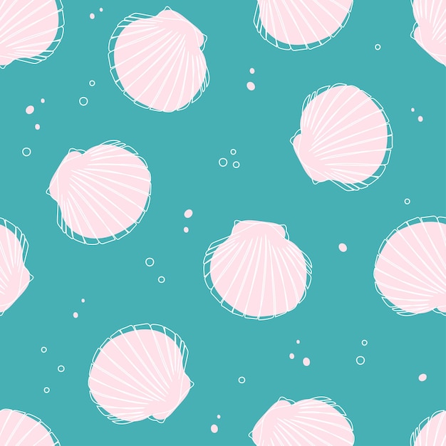 Rose seashells seamless pattern in green background Summer tropical ocean beach style