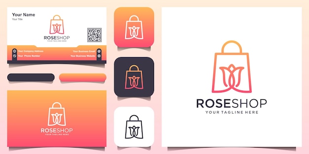 Rose Shop Logo designs Template, bag combined with flower.