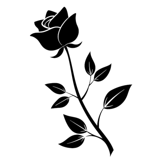 Vector rose silhouette illustration black and white