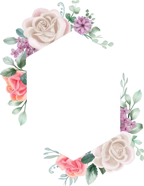 Rose white and pink Watercolor floral frame floral elements botanical background