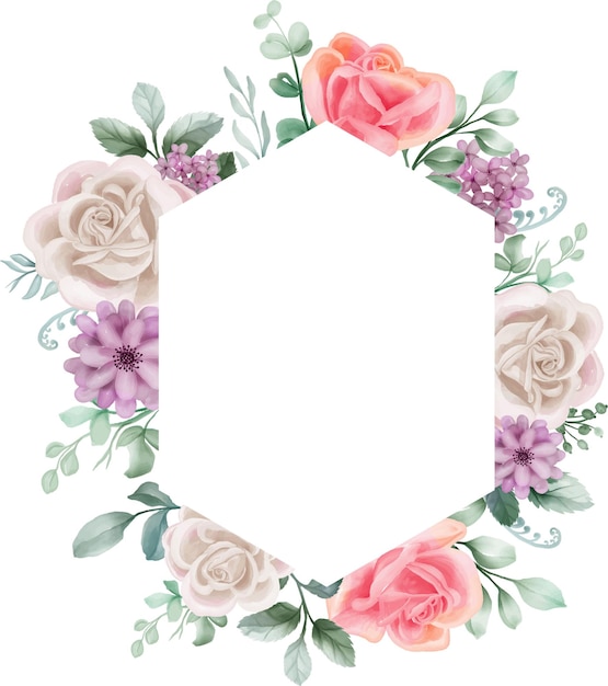 Rose white and pink Watercolor floral frame Luxurious floral elements botanical background or wallpa