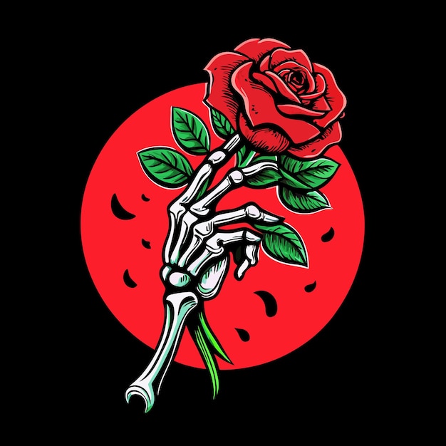 Vector a rose with a red background and a red moon in the background