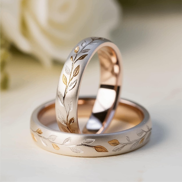 A RoseGold ring with a floral pattern design vector