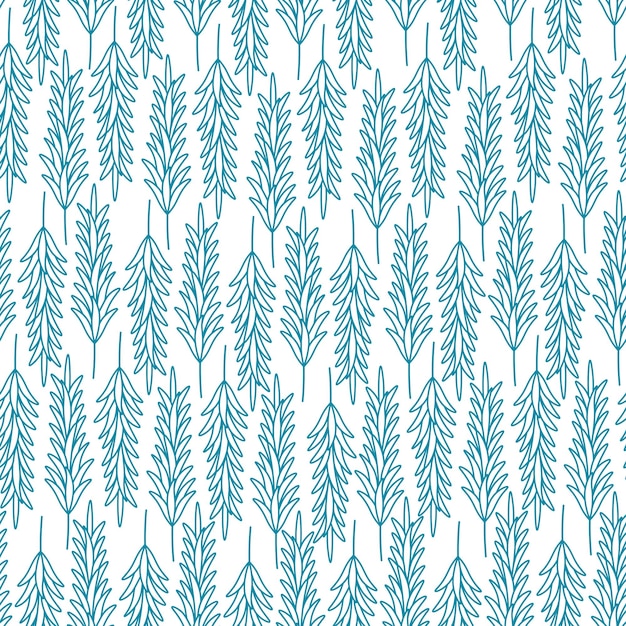 Rosemary seamless floral pattern of green fragrant sprig spice in doodle style