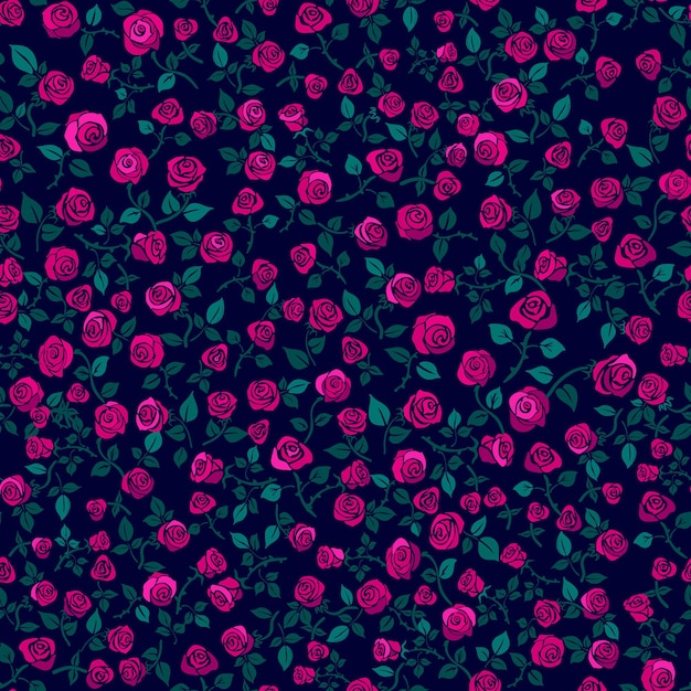 Roses buds petals stems Seamless pattern fabric print