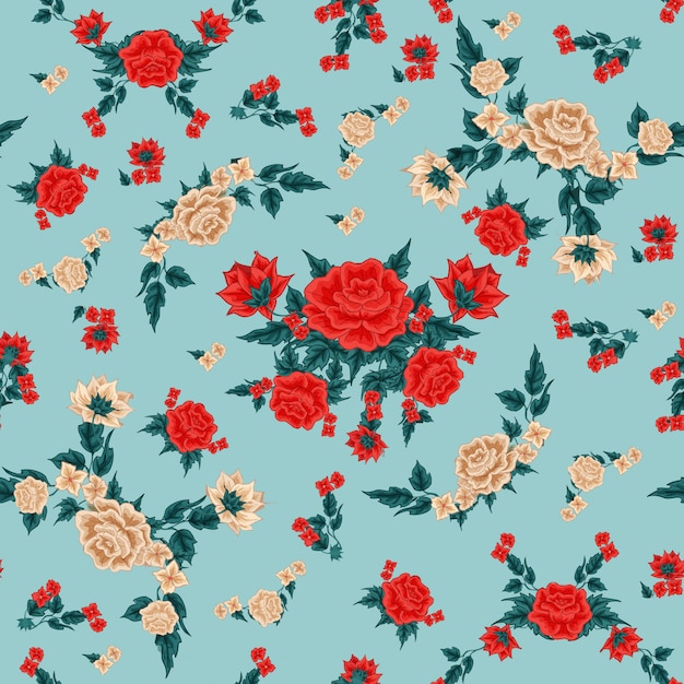 Roses flowers Seamless Pattern. Vintage floral style.