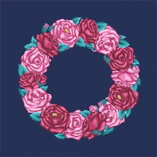 Roses frame in the shape of circle in dark background