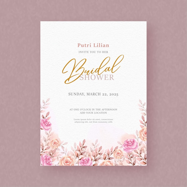 Roses painting arrangement on bridal shower invitation background