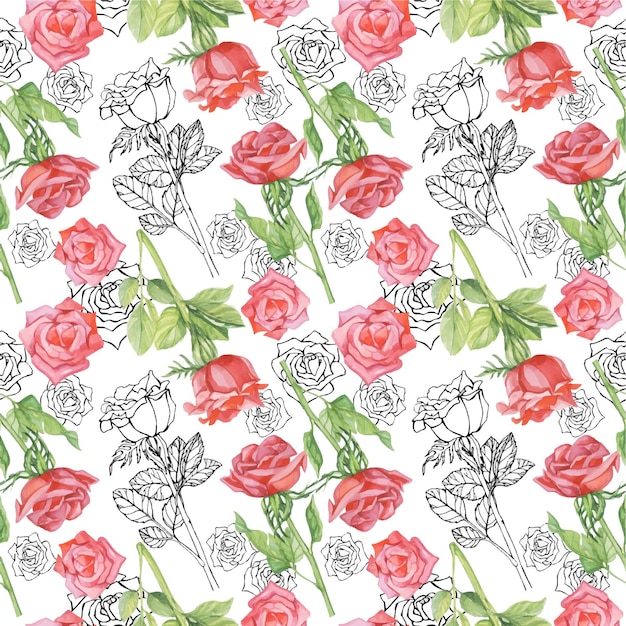 Roses pattern flowers watercolor