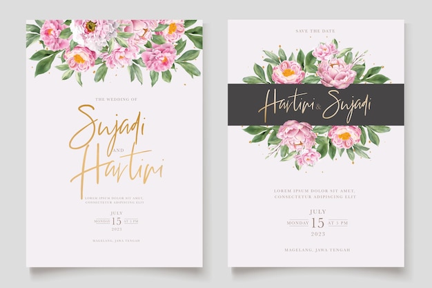 Roses and peonies wedding card set