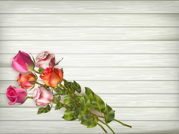 Vector roses on wooden background.   file included