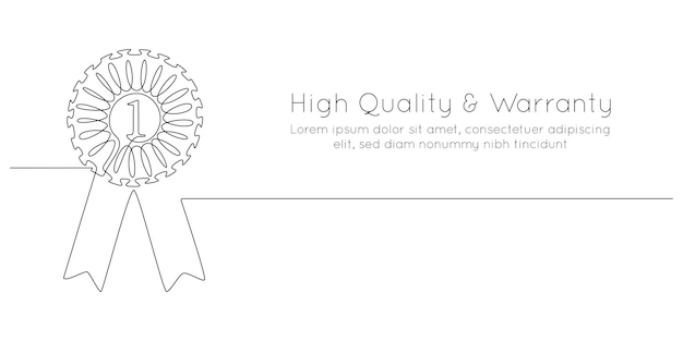 Rosette Stamp award badge in one continuous line drawing Premium quality product and high warranty concept or logo and certificate in simple linear style Editable Stroke Doodle vector illustration