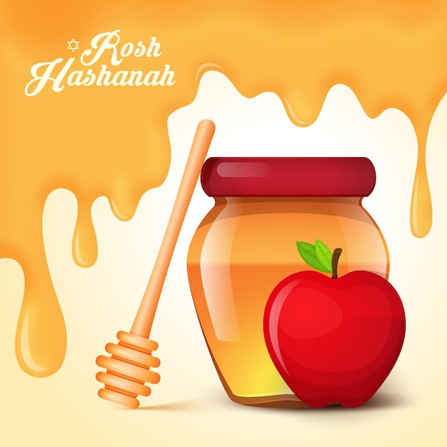 Rosh Hashanah holiday. Background with honey on apple.