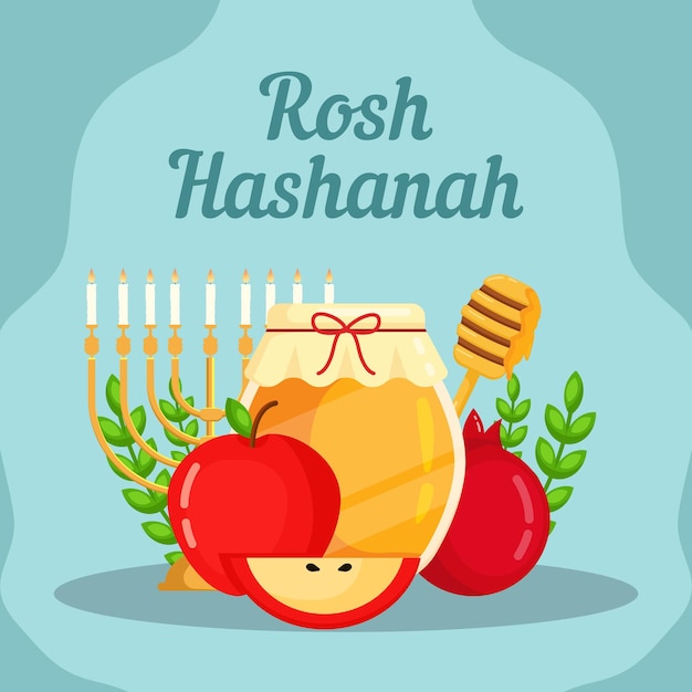 Rosh hashanah illustration in flat design style