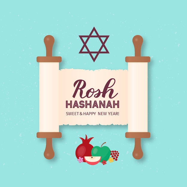 Rosh Hashanah Jewish New Year calligraphy hand lettering on old scroll paper Easy to edit vector template for banner typography poster greeting card invitation flyer