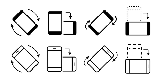 Rotate smartphone Mobile phone rotation symbol Device screen rotation Turn your device Horizontal or vertical rotation pictogram for website or mobile app Vector Illustration