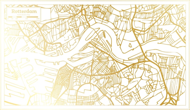 Rotterdam Netherlands City Map in Retro Style in Golden Color Outline Map