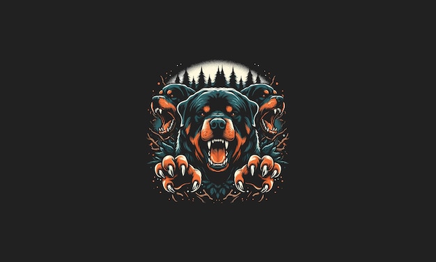 rottweiler angry on forest vector illustration artwork design