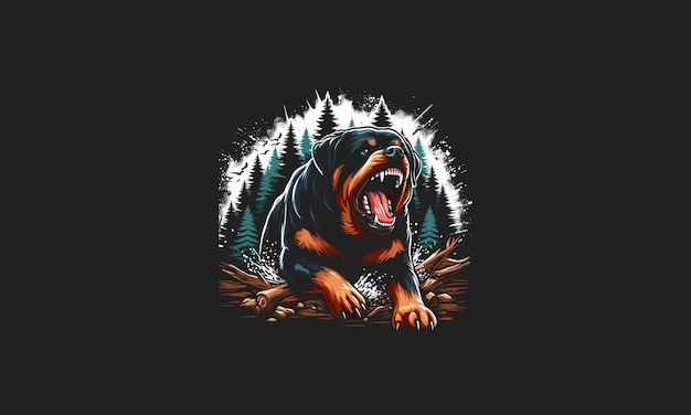 rottweiler angry on forest vector illustration artwork design