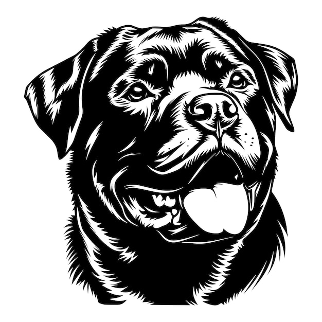 A Rottweiler Dog Gracious face vector illustration in black and white