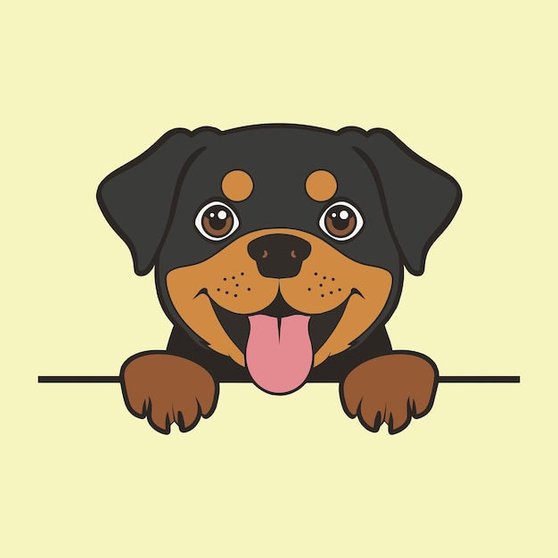 Rottweiler Dog Peeking face Vector illustration Dog peeking face isolated