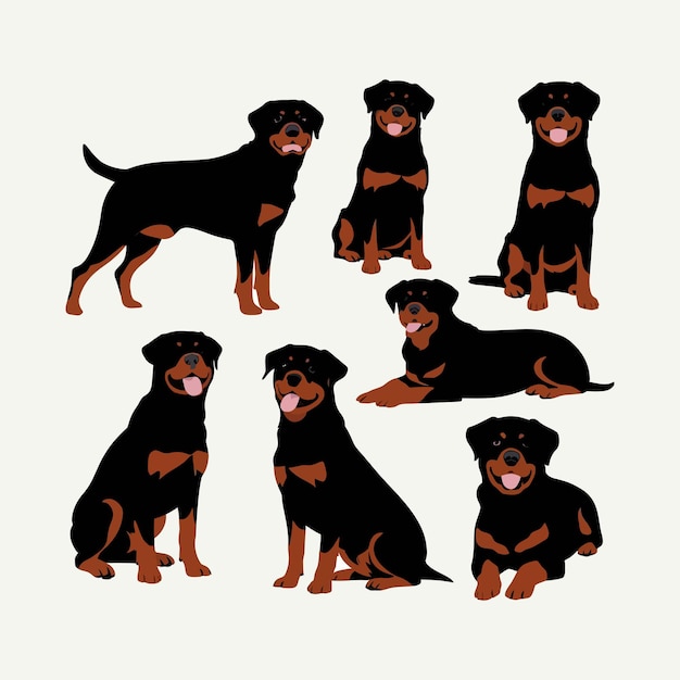 Vector rottweiler dog silhouette set animals vector template