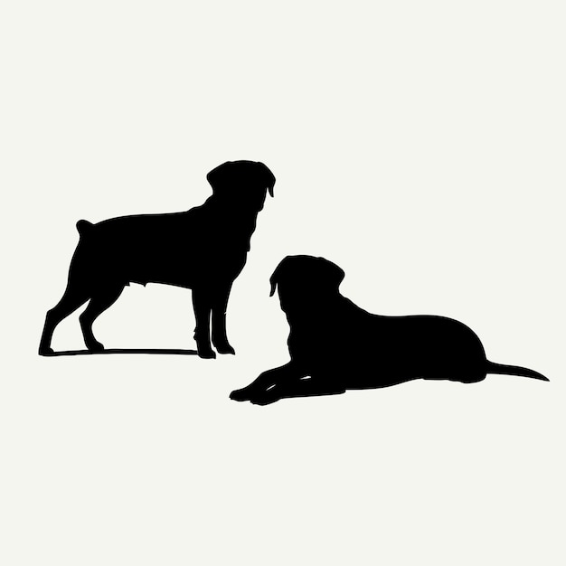 Vector rottweiler dog silhouette set animals vector template