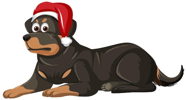 Rottweiler dog wearing Christmas hat cartoon character