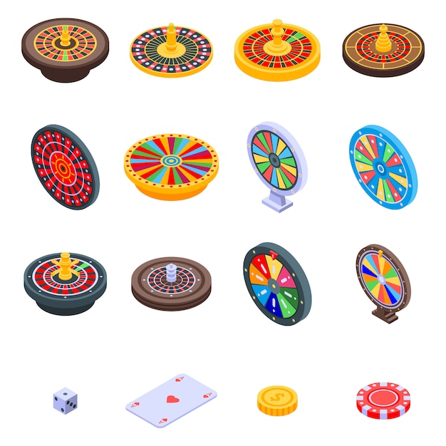 Roulette icons set, isometric style