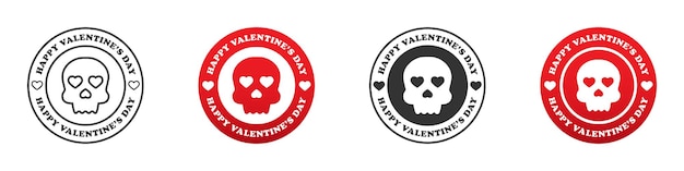 Round badge with skull and heart shape inside and text Happy Valentine's Day Vector illustration