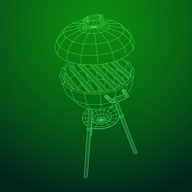 Round barbecue grill. Outdoor bbq party. Wireframe low poly mesh vector illustration