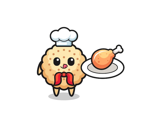 Round biscuits fried chicken chef cartoon character , cute design