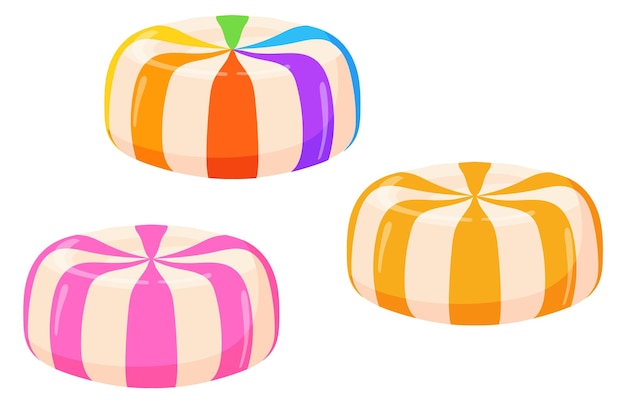 Round bonbon candy Cartoon striped sweet icon isolated on white background