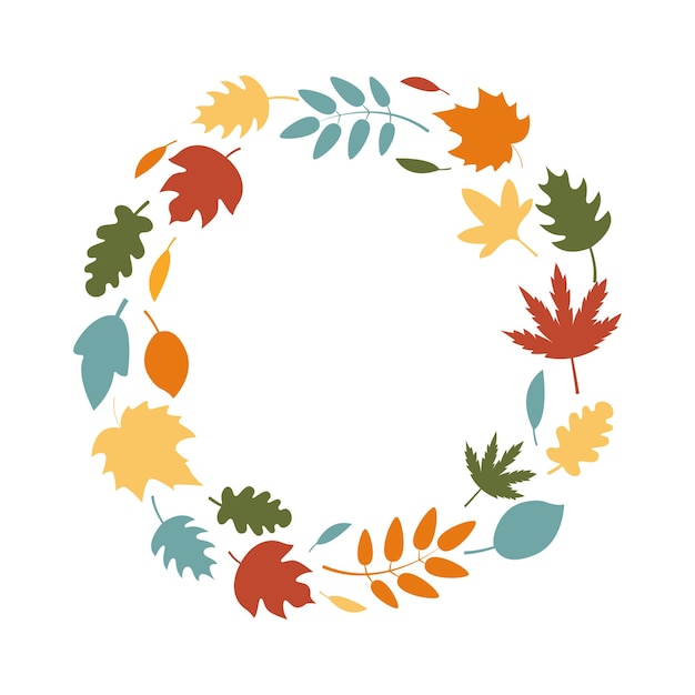 Vector round border frame wreath of autumn leaves autumn season harvest festival and thanksgivings day