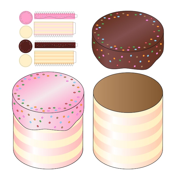 Round Cake Box packaging die cut template design