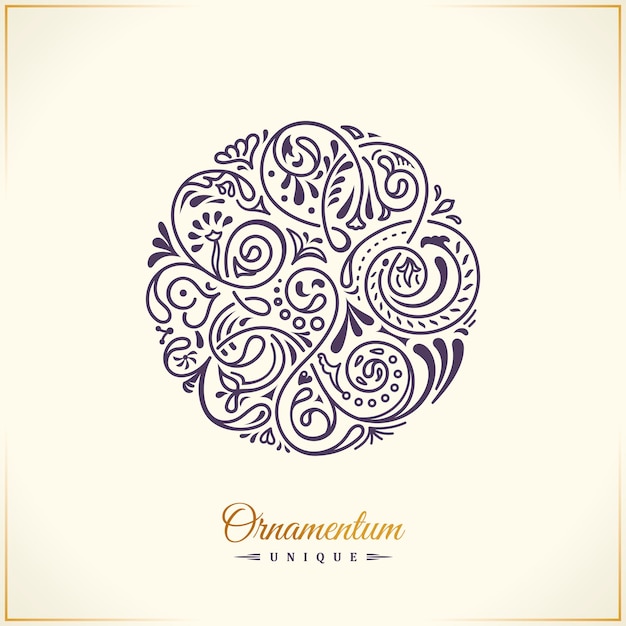 Round calligraphic floral emblem coffee logo