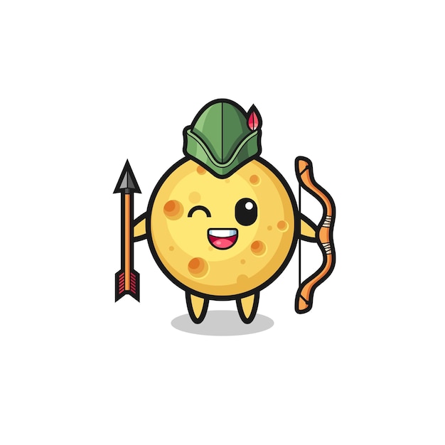 Round cheese cartoon as medieval archer mascot