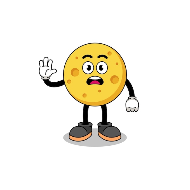 Round cheese cartoon illustration doing stop hand