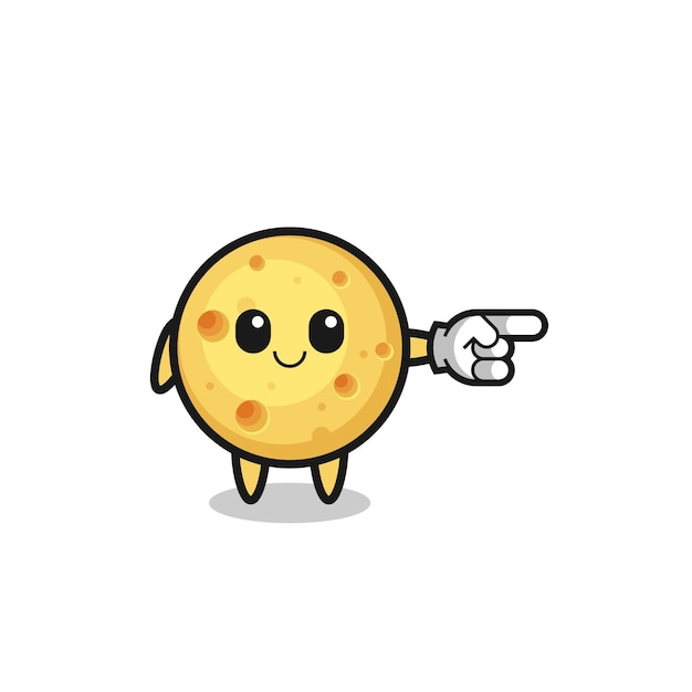 Round cheese mascot with pointing right gesture