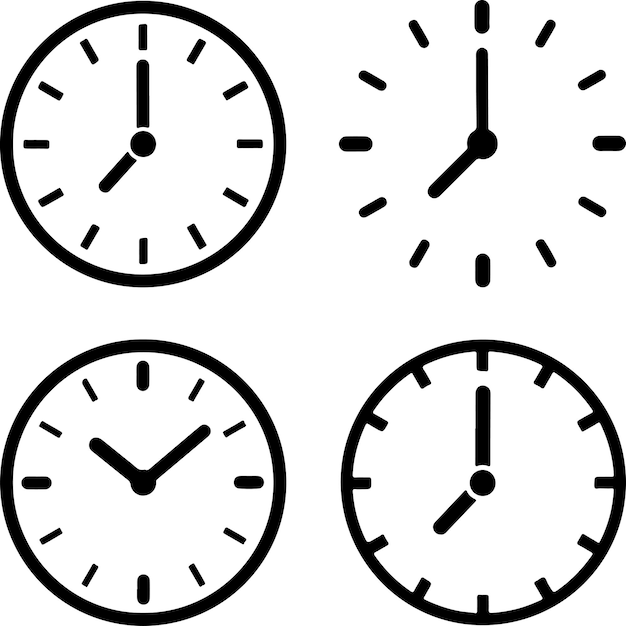 Round circle icon set of clock time watch Simple thin line icons flat vector illustrations Iso