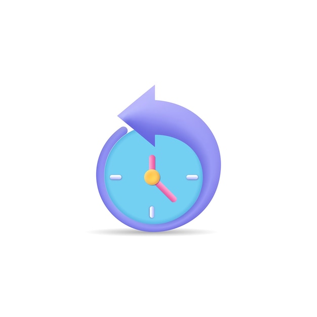 Round clock with arrow 3d vector icon Cartoon minimal style