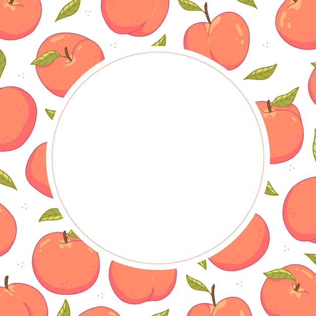 Round cute frame with peaches and leaves Vector illustration template