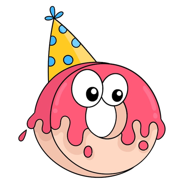 Round donut cake celebrating birthday party doodle icon drawing